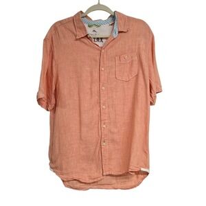 Tommy Bahama Relax Button Down Short Sleeve Shirt 100% Linen Coral Men's Size L